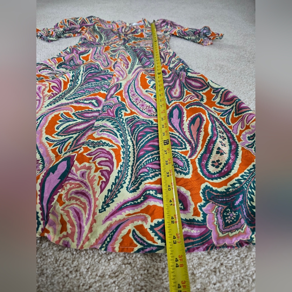 Tyler Boe Womens Dress Size Small Silk Purple And Orange Paisley Puff Sleeves - Picture 12 of 16